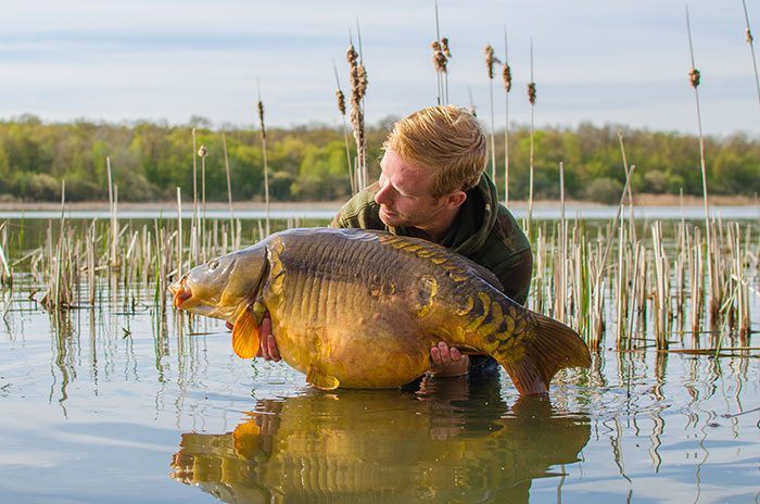 De karper die mij de meeste voldoening gaf: de eerste veertiger van het grote water. Een vis die tijdens de derde trip kwam en direct alle tot dan toe gedane inspanningen beloonde.